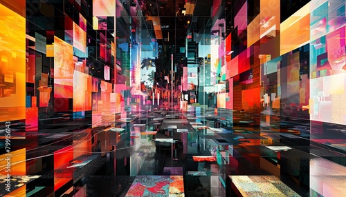 Step into a realm where art meets innovation Witness the marriage of cubist aesthetics and robotic precision in a stunning digital art installation photo