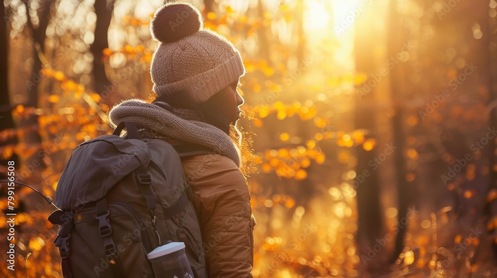 Woman Enjoying Serene Autumn Hike Woman Enjoying Serene Autumn Hike