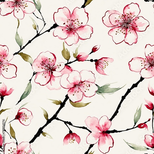 Sakura Cherry Blossom Seamless Pattern Background