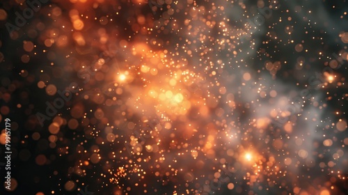Dynamic firework display with a burst of tiny fire sparks, illuminating the celebration night sky, , moody lighting