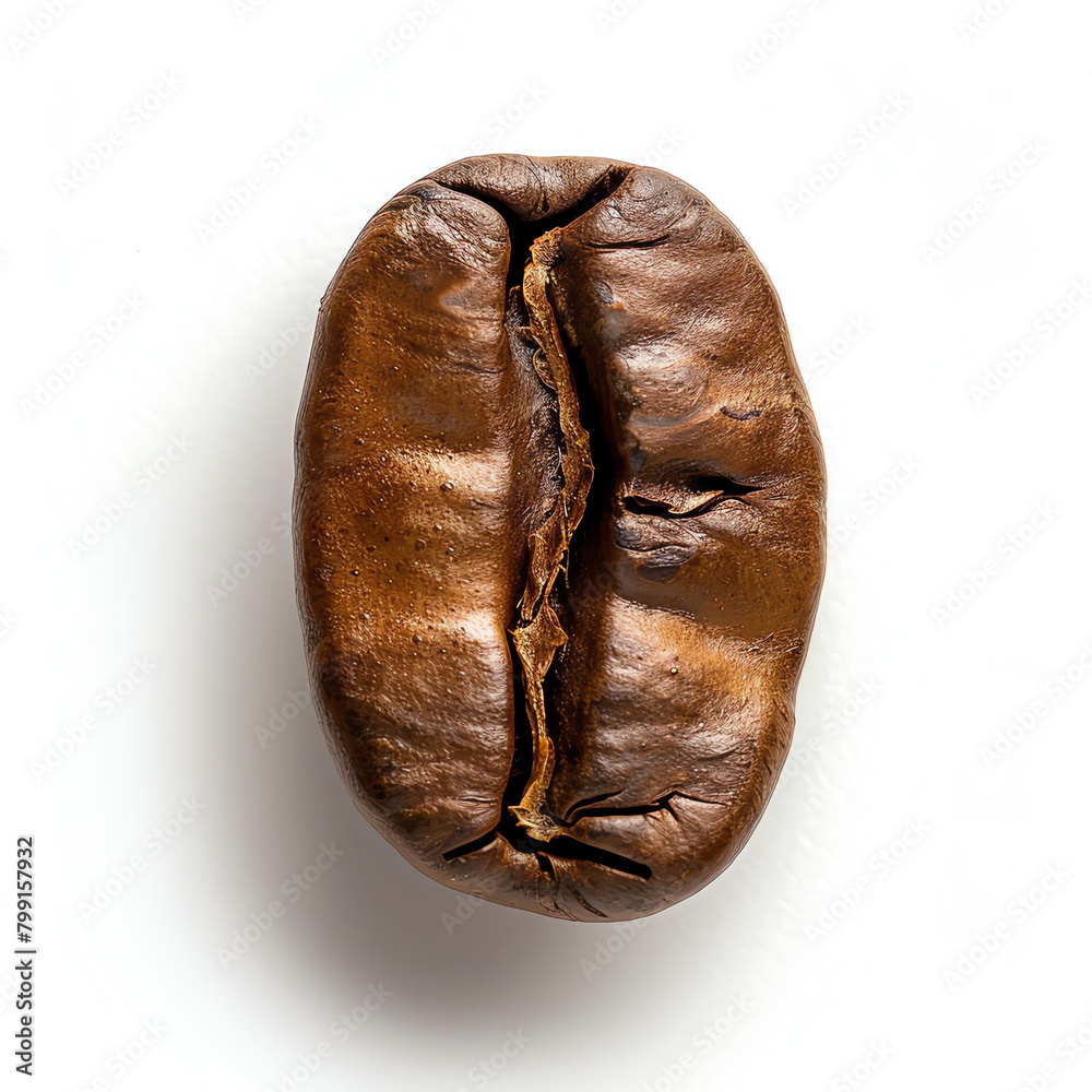 Naklejka premium Single Arabica Coffee Bean Macro on White