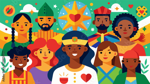 Unifying Cultures A colorful and diverse piece illustrating the coming together of different cultures and backgrounds in celebration of Juneteenth. Vector illustration