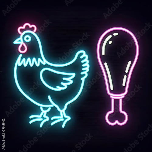 Neon chicken drumstick background