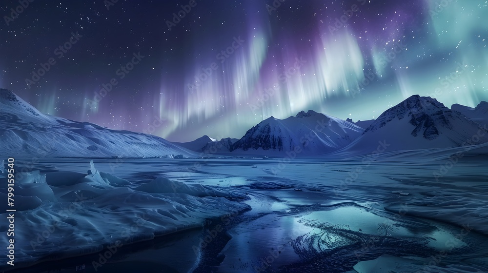 Captivating Auroral Reflection Frozen Lakes Illuminated by Shimmering Northern Lights