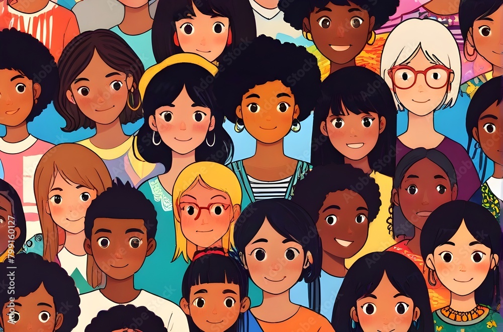 illustration of diversity, inclusion, equality and representation in multicultural and multiracial societies. Generative AI illustration of diversity, inclusion, equality and representation in multicultural and multiracial societies. Generative AI