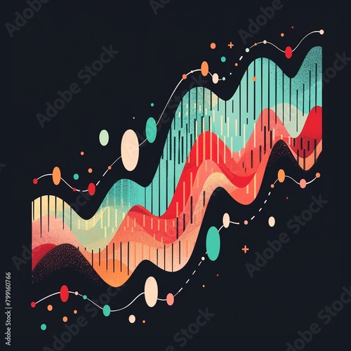 Dynamic abstract representation of market fluctuations in a wallpaper, vibrant colors on black background photo