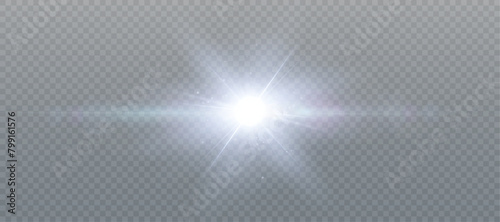 Horizontal lighting effects. Bright blue flickering translucent light on a transparent background.