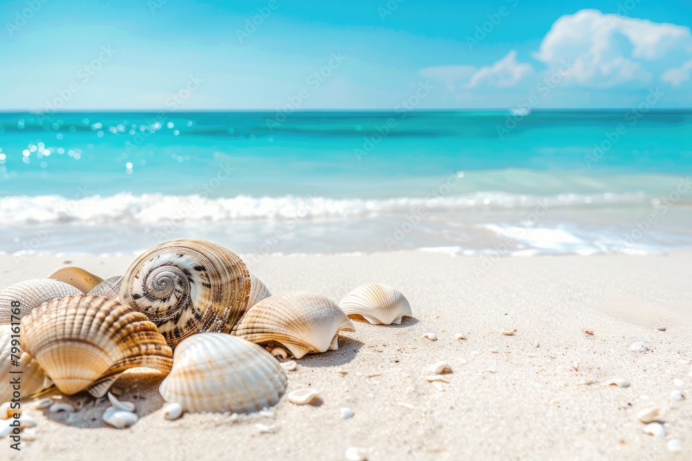 Serene Seaside Beauty: Summer Vacation Background with White Sand Beach and Blue Waters