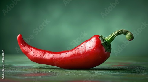 Against a green background, a red hot chili pepper stands out