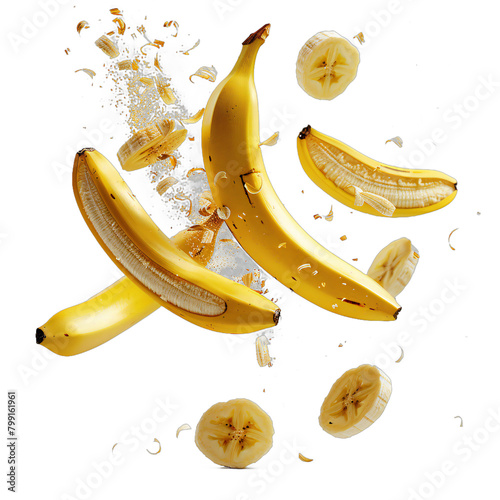 Banana Slices Flying Transparent Background 