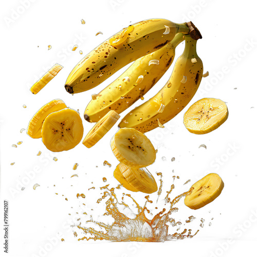 Banana Slices Flying Transparent Background 