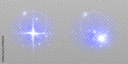 Blue glow star burst flare explosion light effect. Isolated on transparent background. EPS 10 vector file 