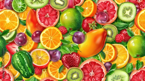 Fresh fruits pattern background colorful. summer fruit. Healthy  drink menu
