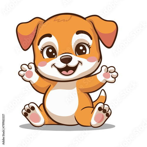 Playful Little Dog  Funny Kawaii Chibi Cartoon Animal Illustration  EPS 10 