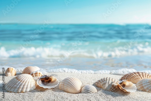 Serene Seaside Beauty: Summer Vacation Background with White Sand Beach and Blue Waters © FU