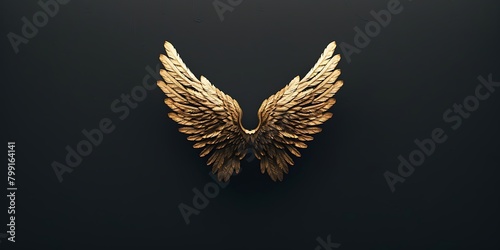 Golden Wings of an Angel Black background,天使の黄金の翼　背景は黒 Generative AI photo