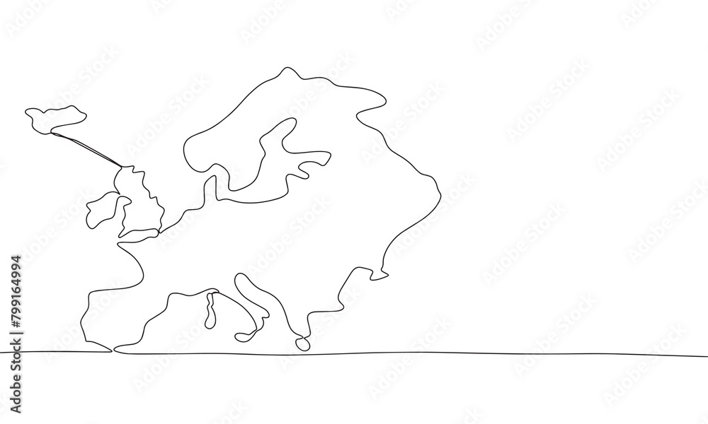Map of Europe one line continuous. Europe line art. Hand drawn vector art. 