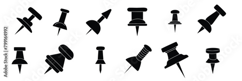 Collection of black pin icons isolated. Hand drawn vector art.