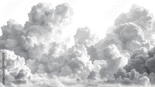 The clip art is isolated on white background with various shapes of abstract white clouds in different views.