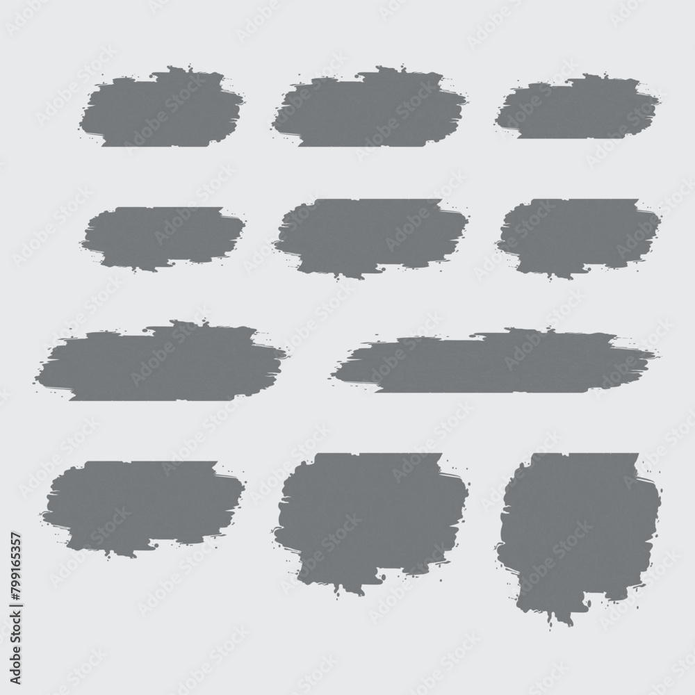 Ink brushstroke and paintbrush template with splashes grunge. Vector set black ink brush stroke. Dirty artistic design elements. 