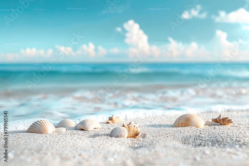 Serene Seaside Beauty: Summer Vacation Background with White Sand Beach and Blue Waters