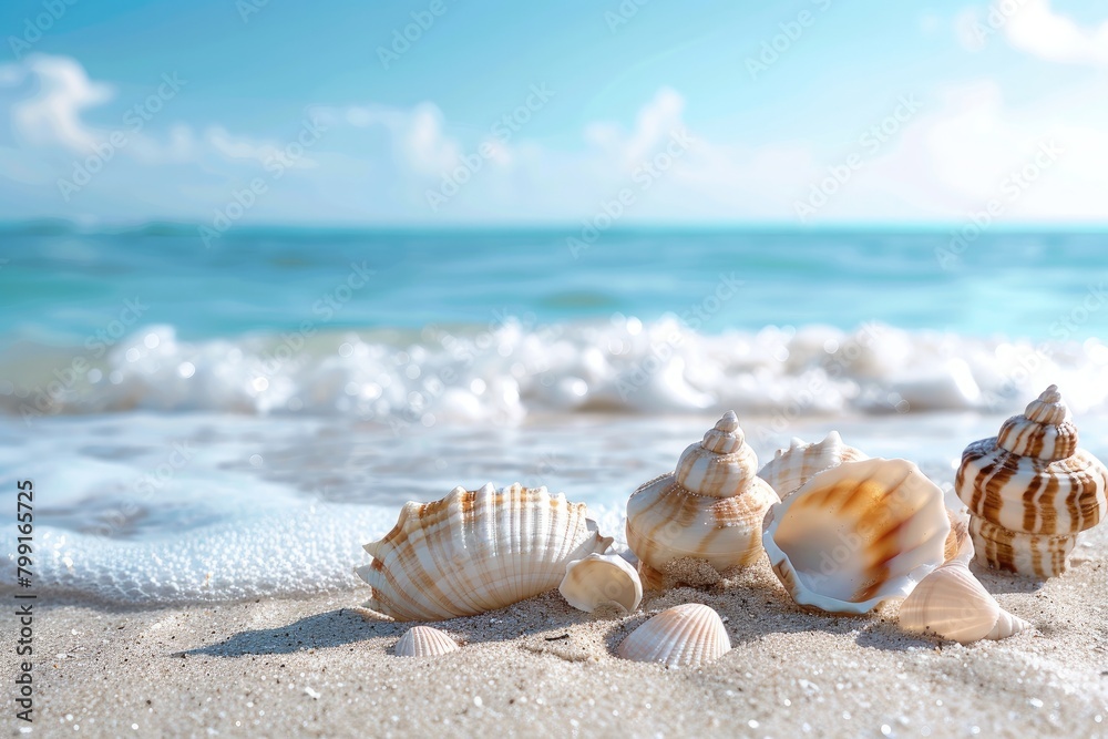 Serene Seaside Beauty: Summer Vacation Background with White Sand Beach and Blue Waters Serene Seaside Beauty: Summer Vacation Background with White Sand Beach and Blue Waters