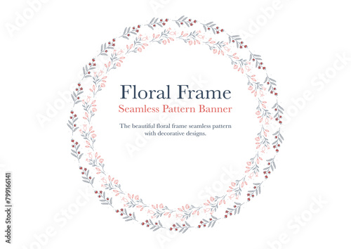 ornamental decorative flower in round frame on white background