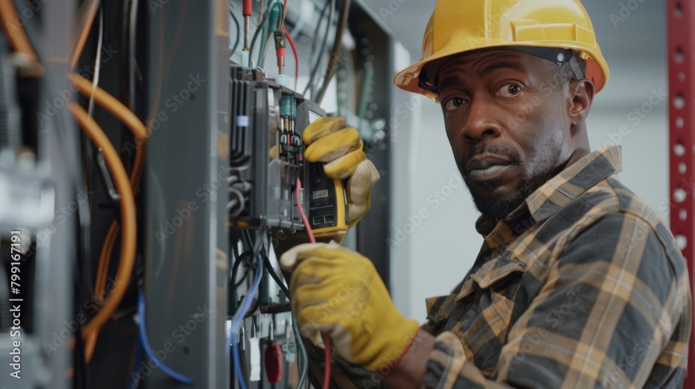 Electrician Working on Electrical Panel Electrician Working on Electrical Panel