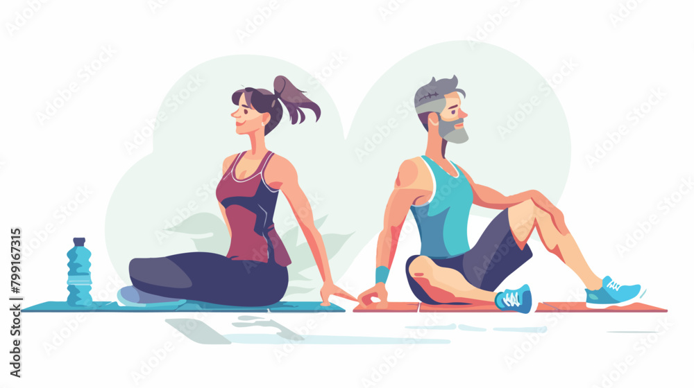 Sporty mature couple with fitness mats and water bottle