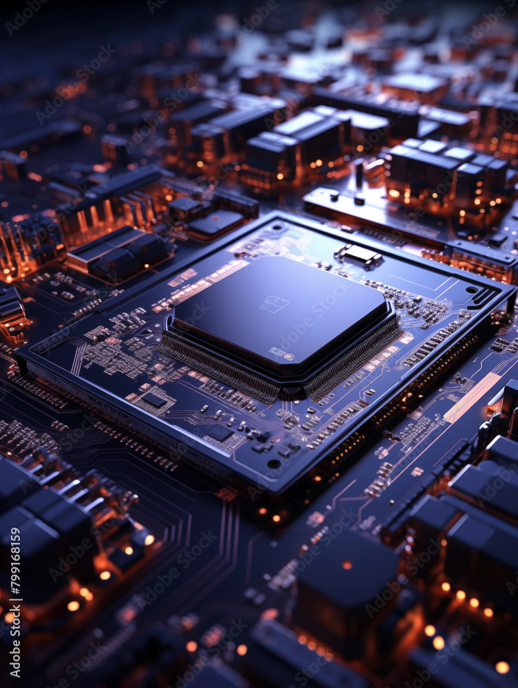 Background cover, technology chip, neon light, technology sense, chip, 3D rendering, ultra high quality