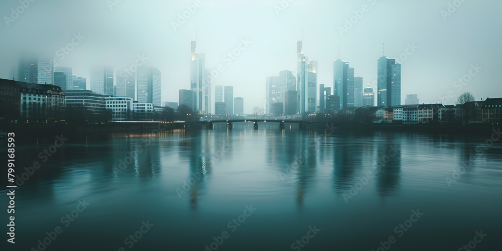 The skyline of Frankfurt am Main as a blurred background with a soft bokeh

