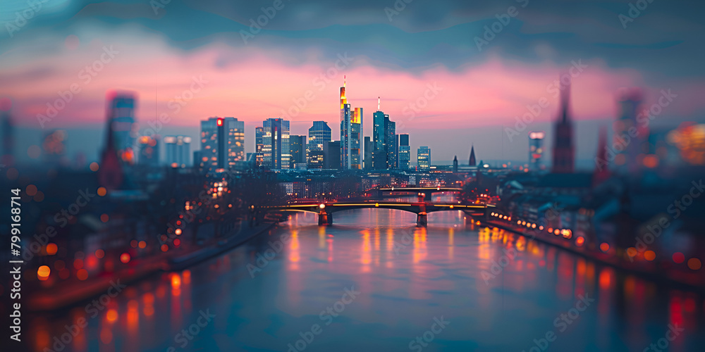The skyline of Frankfurt am Main as a blurred background with a soft bokeh

