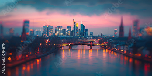The skyline of Frankfurt am Main as a blurred background with a soft bokeh