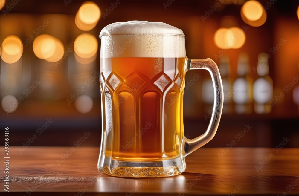 A mug with cold, delicious beer with foam