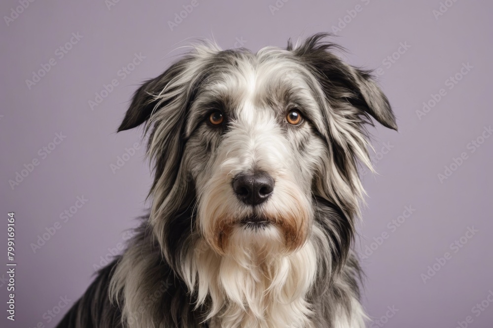 Portrait of Bearded Collie dog looking at camera, copy space. Studio shot. Portrait of Bearded Collie dog looking at camera, copy space. Studio shot.