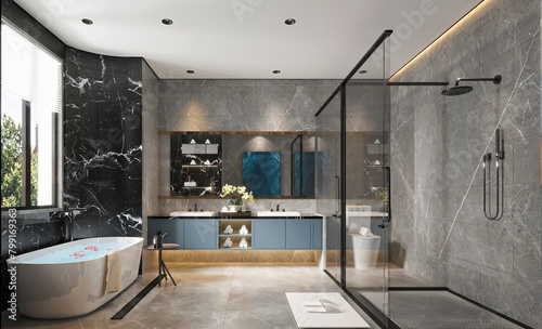 interior of a luxury bathroom, 3d rendering