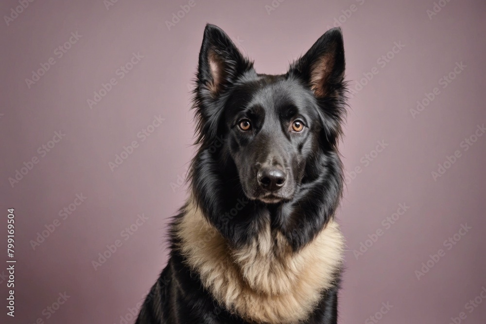Portrait of Belgian Tervuren dog looking at camera, copy space. Studio shot.