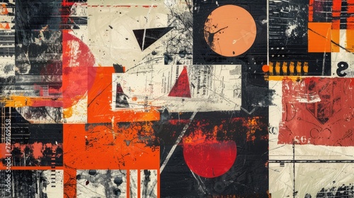 vintage grunge black, red, orange, and white collage background. Different textures and shapes