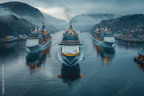 3 big cruise ship in one picture in stavanger harbor 