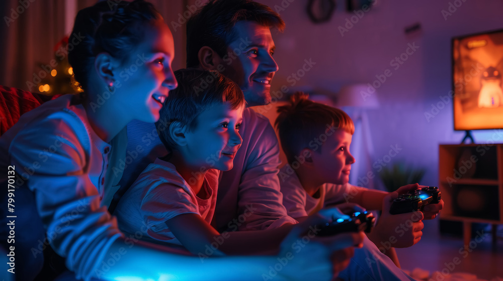 Family Video Game Session in Living Room Family Video Game Session in Living Room