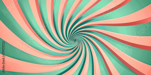 Optical motion illusion vector background. Coral Pink and Seafoam Green striped pattern move around the center