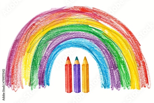 hand drawn painting of rainbow color caryons cutout isolated on transparent (PNG) background photo