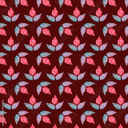 Seamless pattern with stylish leaf on red background color. pattern design and print design 