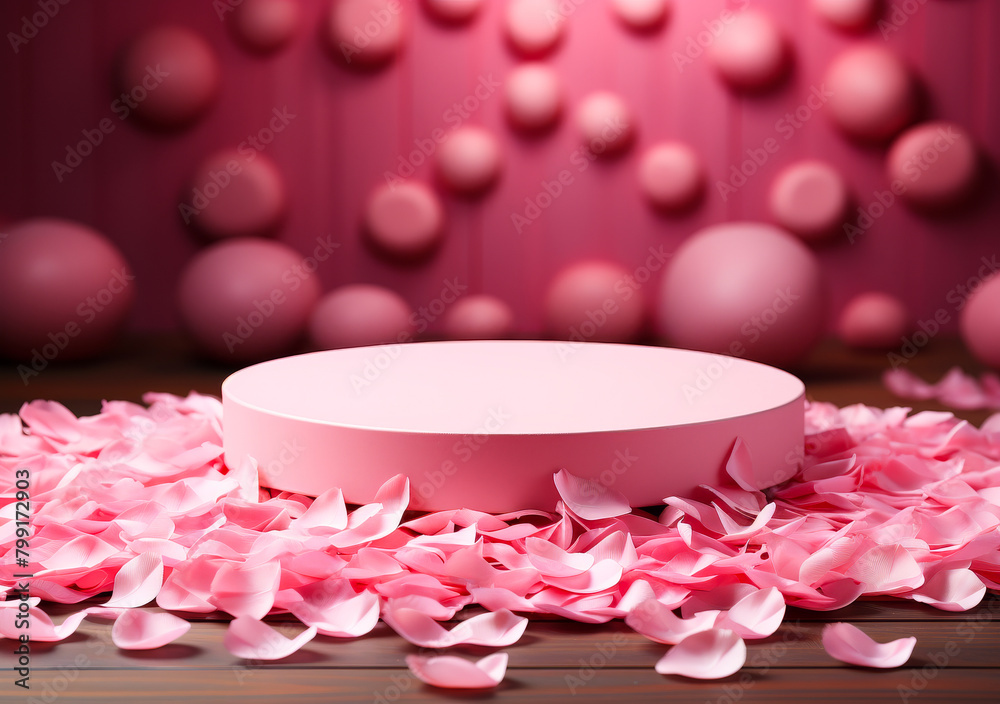 Luxury Pink Podium with Falling Rose Petals - Beauty Fashion Cosmetics Spa Gift Stand Presentation, Valentine's Day Premium Product Showcase Luxury Pink Podium with Falling Rose Petals - Beauty Fashion Cosmetics Spa Gift Stand Presentation, Valentine's Day Premium Product Showcase