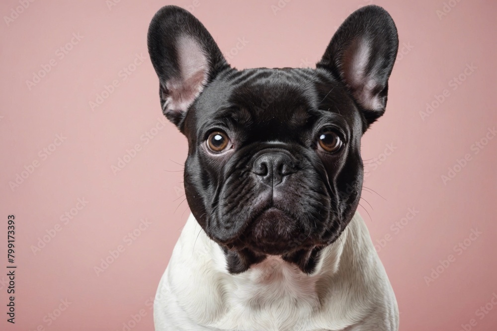 Portrait of French Bulldog dog looking at camera, copy space. Studio shot.