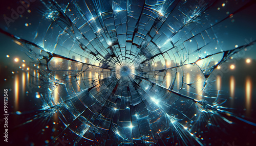 intricate patterns of a shattered glass panel captured in detail