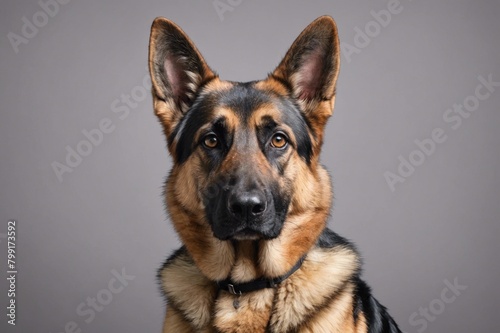 Portrait of German Shepherd Dog dog looking at camera, copy space. Studio shot.