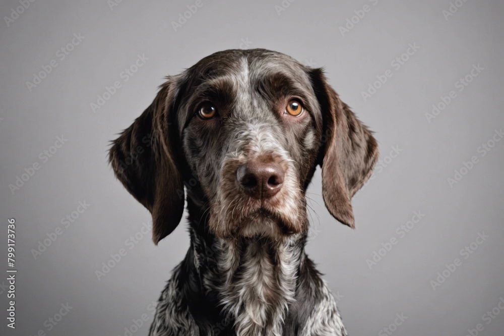 Portrait of German Wirehaired Pointer dog looking at camera, copy space. Studio shot. Portrait of German Wirehaired Pointer dog looking at camera, copy space. Studio shot.