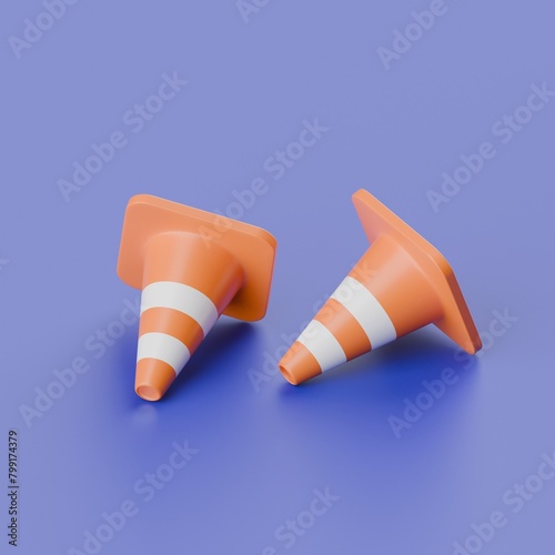 3d orange construction cones on purple background (ID: 799174379)