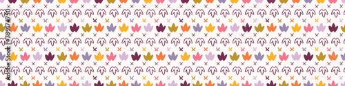 Retro botanical geo vector border in elegant style. Luxury print textur for beautiful modern banner decor. Multicolor 70s abstract leaf design. 
